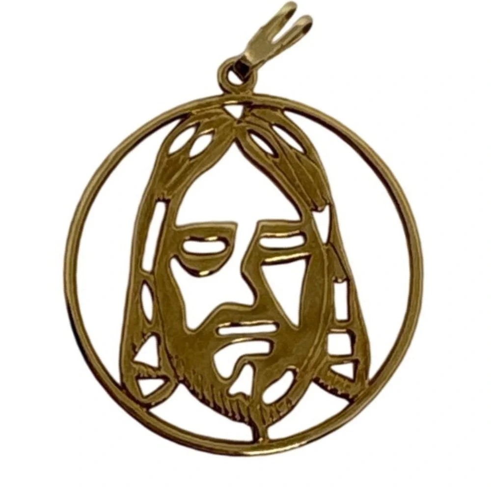 Gold Tone Jesus Face Round Pendant Charm Religious Christian‎ Faith Confirmation